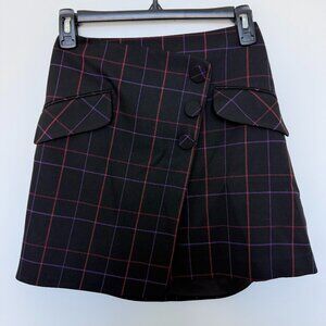 Trina Turk, mini skirt, black, pink and purple plaid, preppy, collegiate Size 0